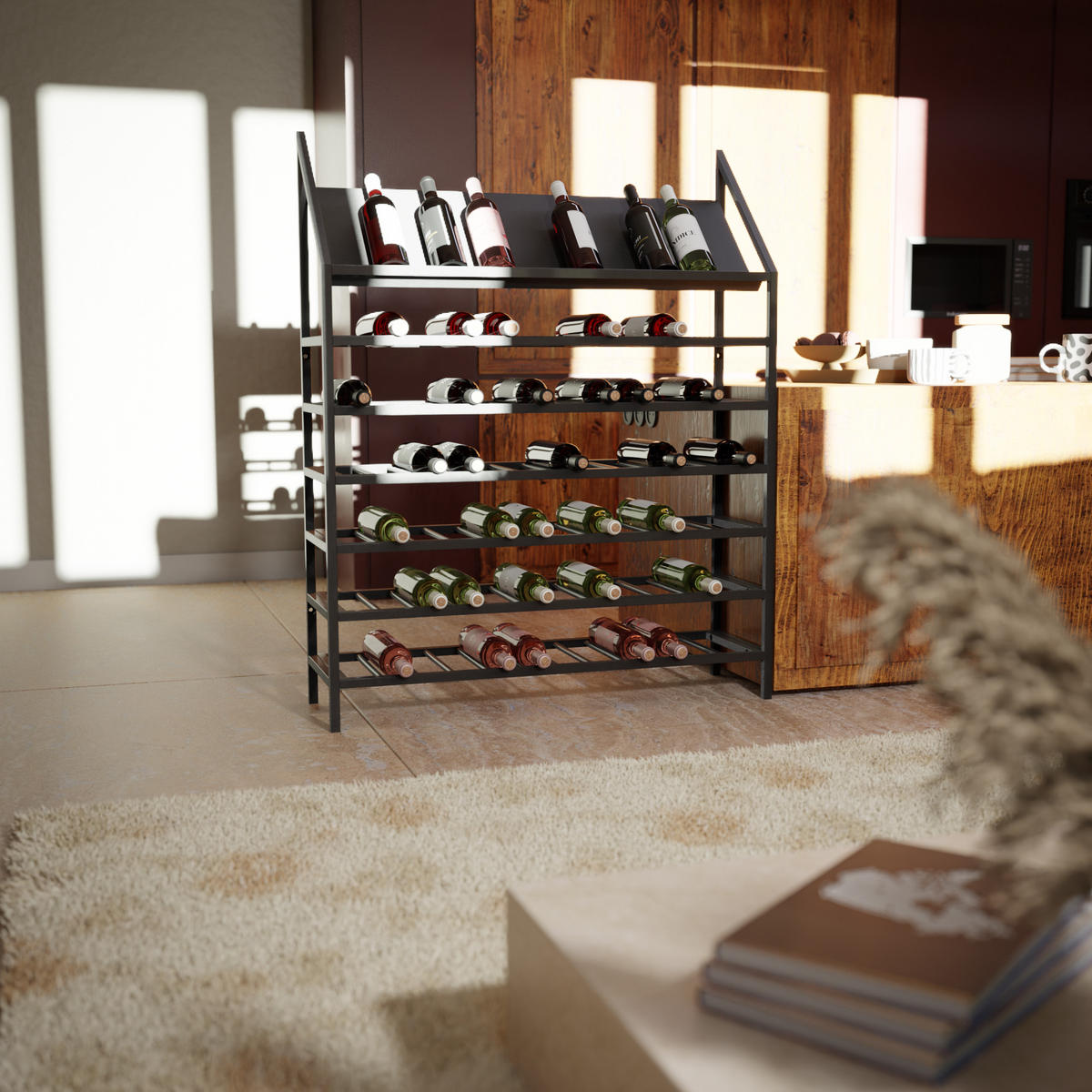 WEINREGAL Napa Metall,Schwarz, Für 84 Weinflaschen 125/100/30cm - Schwarz, Metall (100/125/30cm) - Metalo Pro