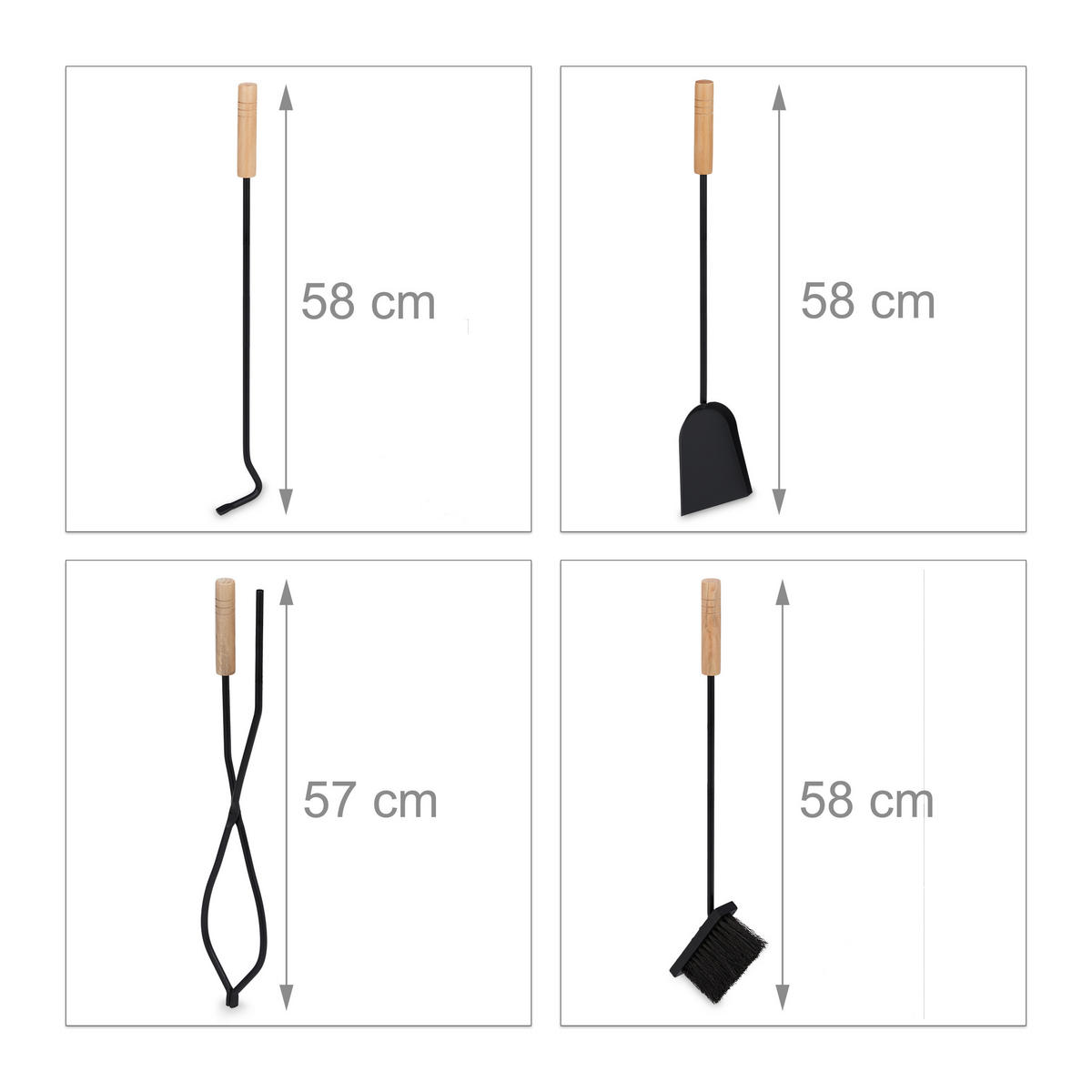 KAMINZUBEHÖR Set - Schwarz, Holz/Metall (46/62.5/30cm) - Relaxdays