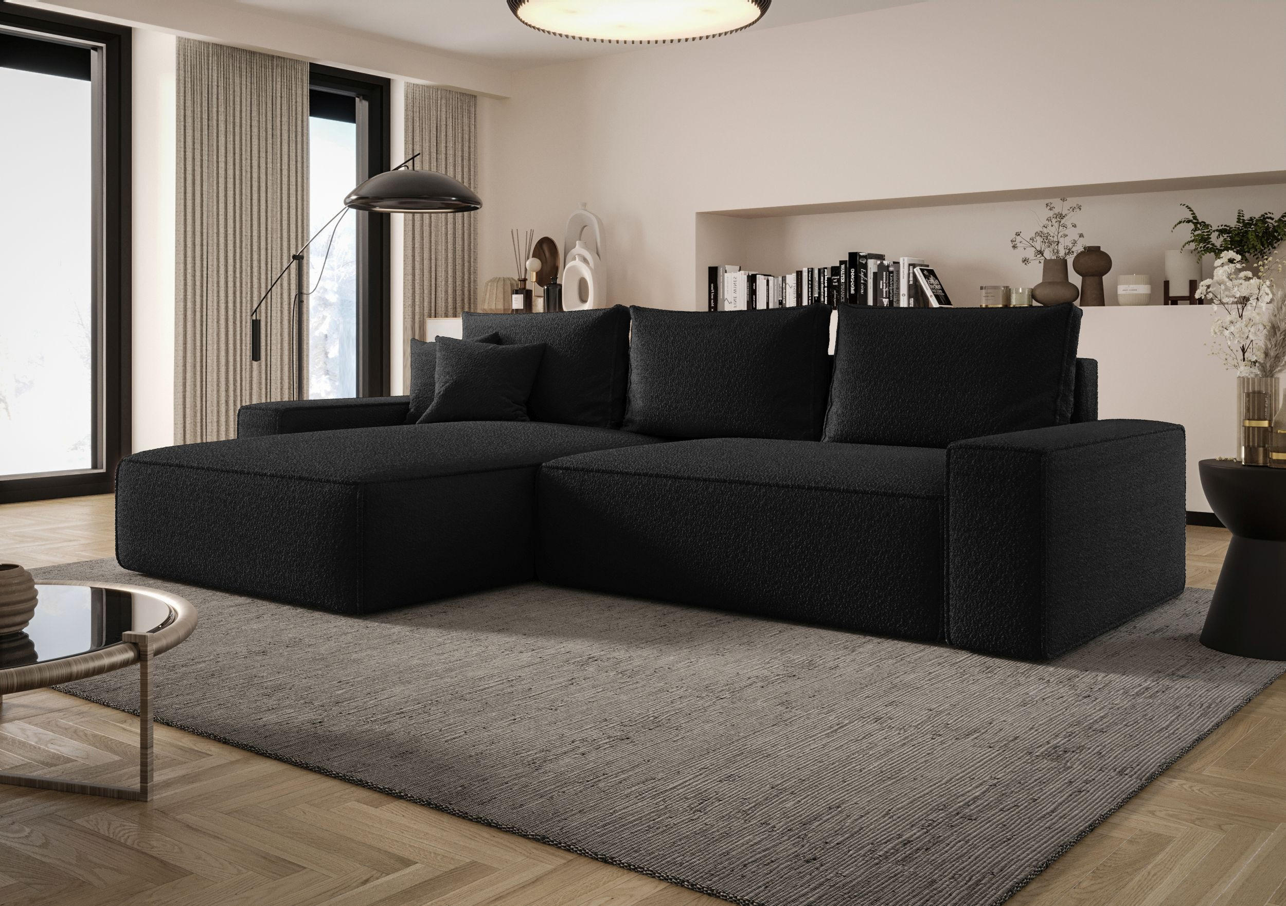 ECKSOFA MONA mit Schlaffunktion QUELLE 100 Links - Schwarz, Textil (280/185cm) - Bedante