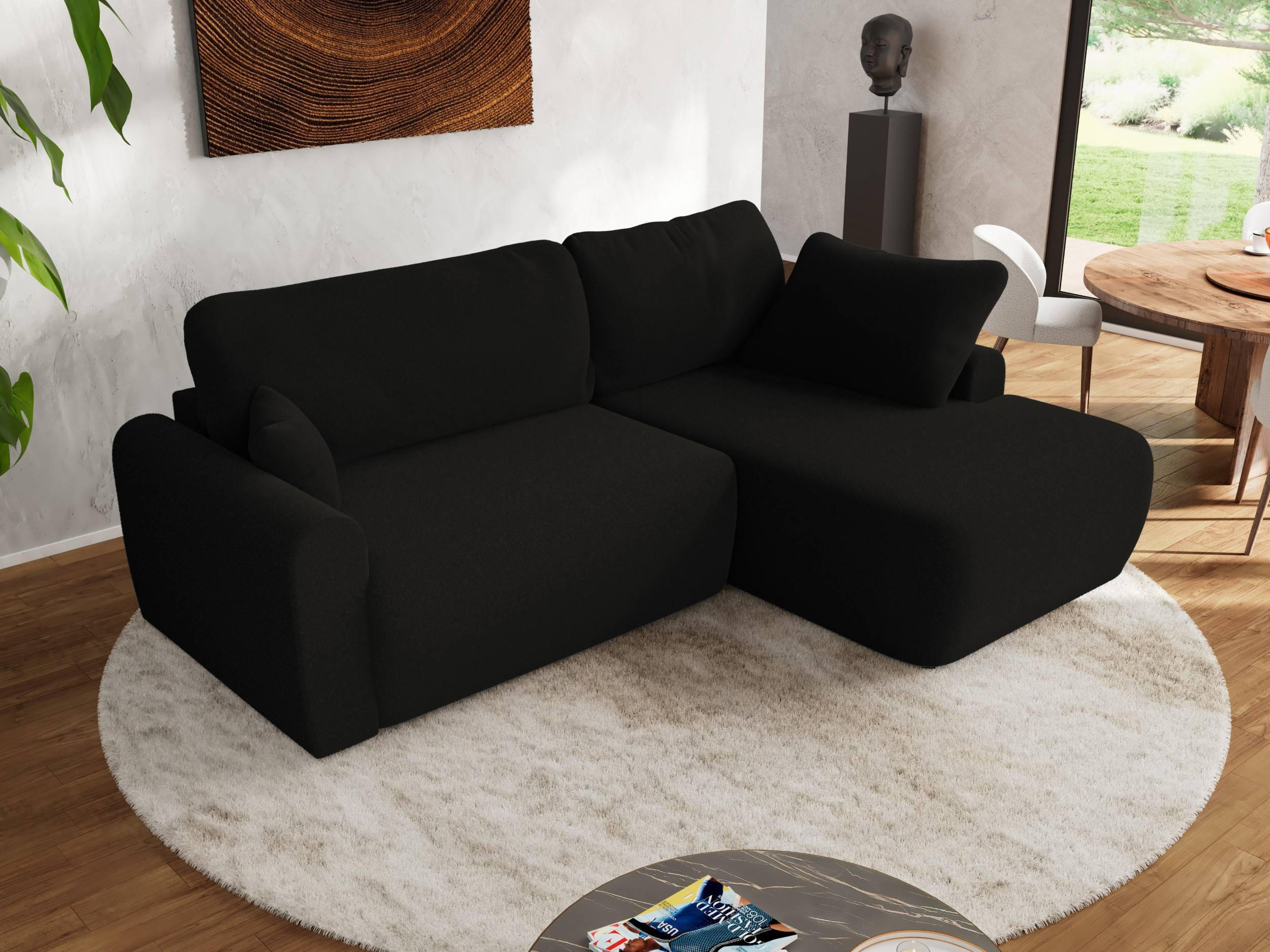 ECKSCHLAFSOFA CUBO L Schwarz Boucle - rechts - Schwarz, Kunststoff/Textil (187/273cm) - MKS