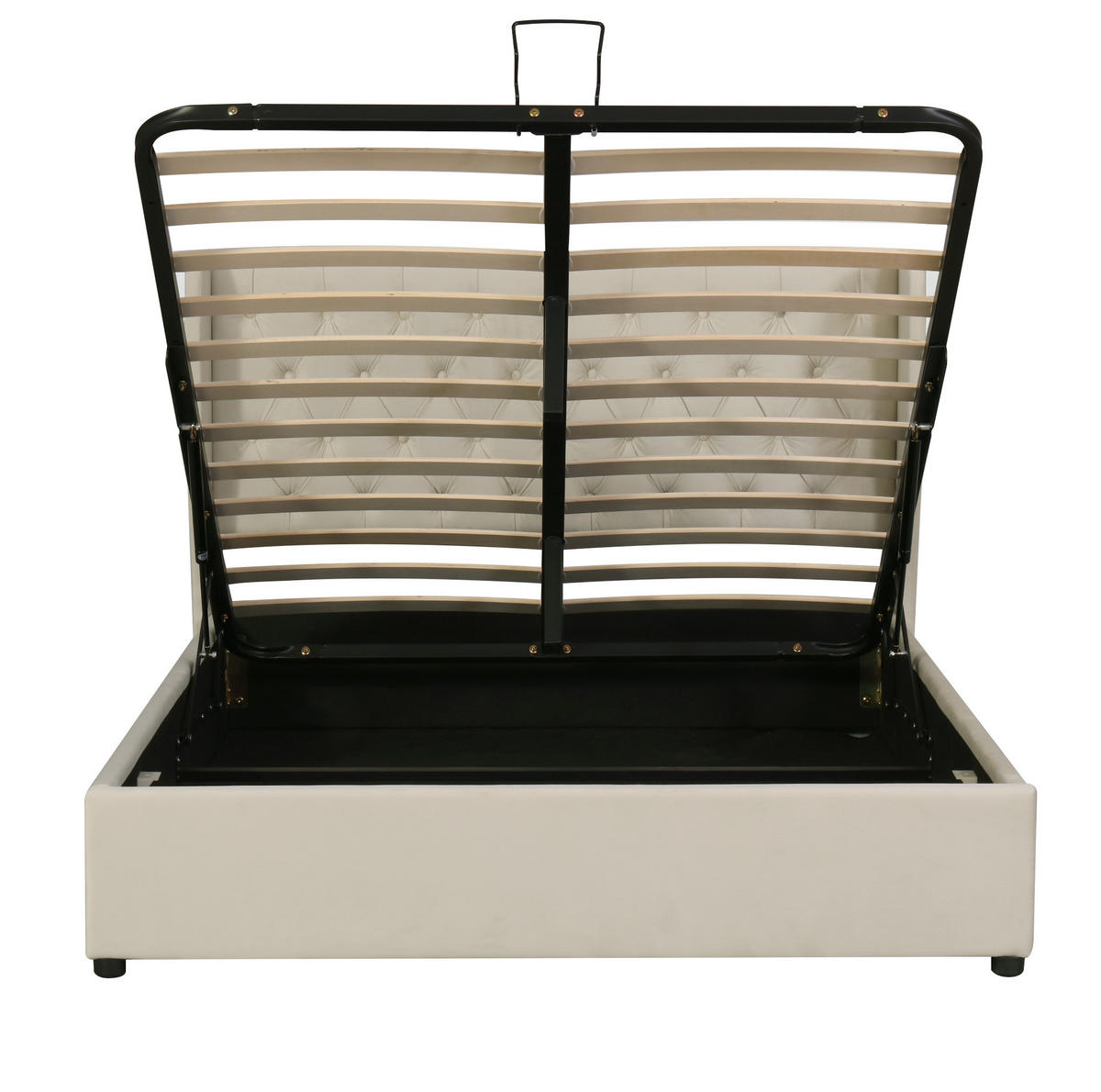 POLSTERBETT 140/190 cm mit hydraulischem Bettkasten, Lattenrost und Kopfteil in Ohrenform aus Samt, Beige - Beige, Textil (140/190cm) - Redom