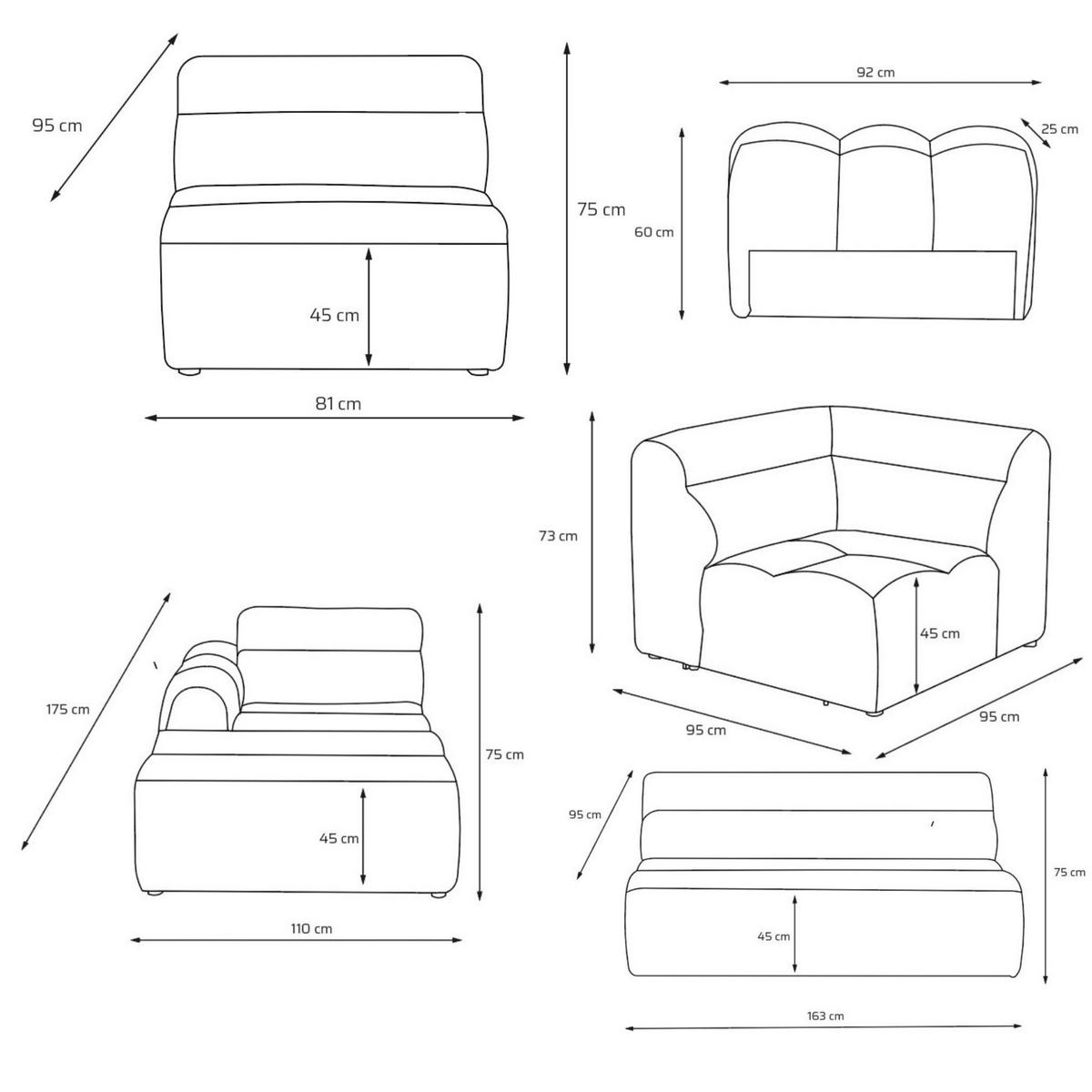 6-SITZER modulares Wohnlandschaft U XXL VEER SET 3 Rechts, 368 x 200 cm, Chenille Webstoff Grau - Schwarz/Grau, Holz/Kunststoff (200/75/368cm) - Muffo