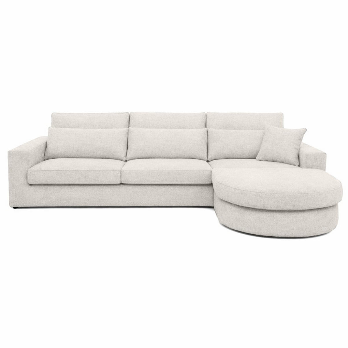 ECKSOFA Pablo ohne Schlaffunktion, mit abgerundeter Ottomane, rechts, Beige, Velourstoff - Weiß, Textil (319/196cm) - Beautysofa