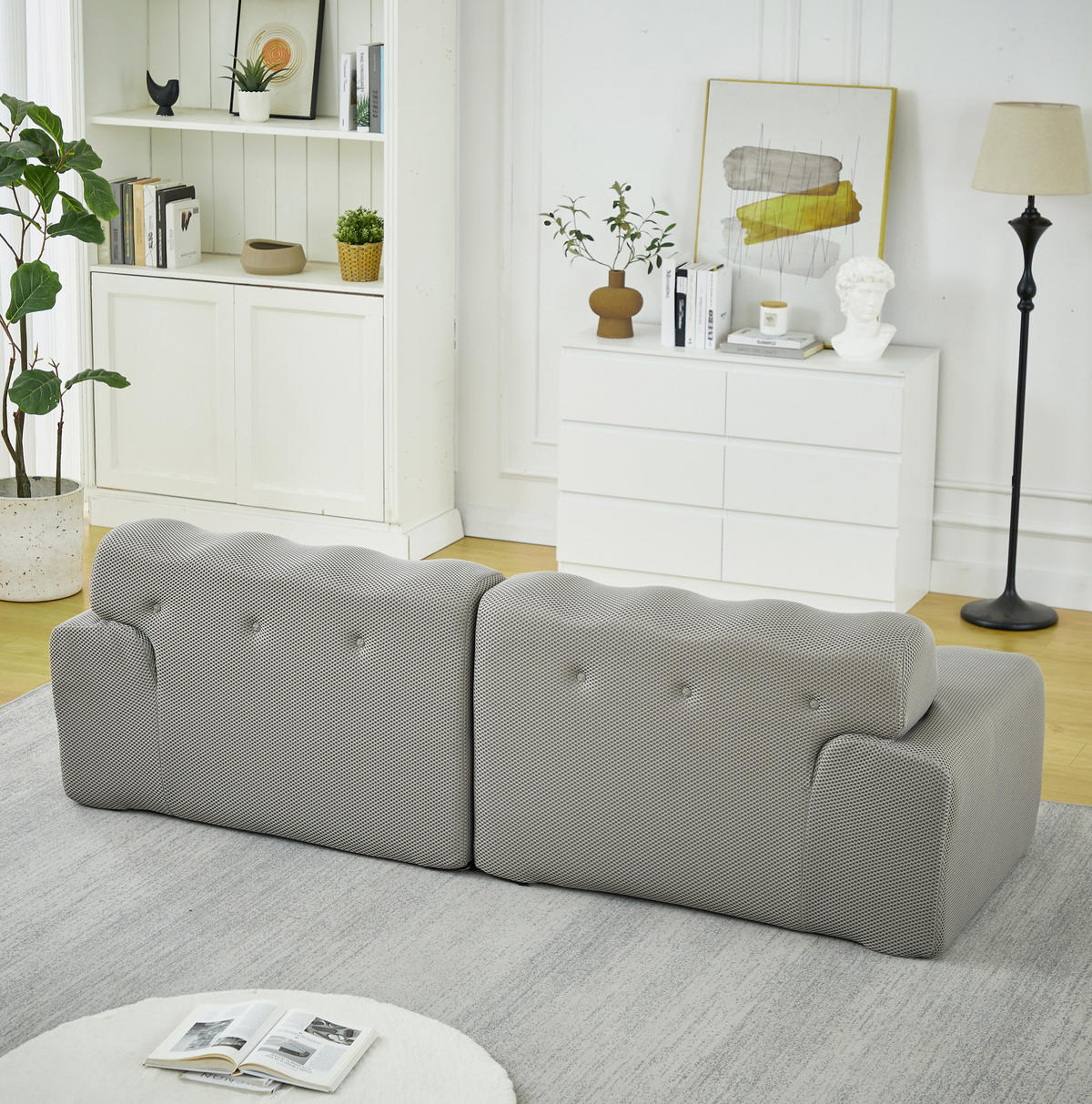 SOFA 2-Sitzer 224 x 104 x 66 cm Stoff Grau - Hellgrau, Holzwerkstoff (104/66/224cm) - Meubliv