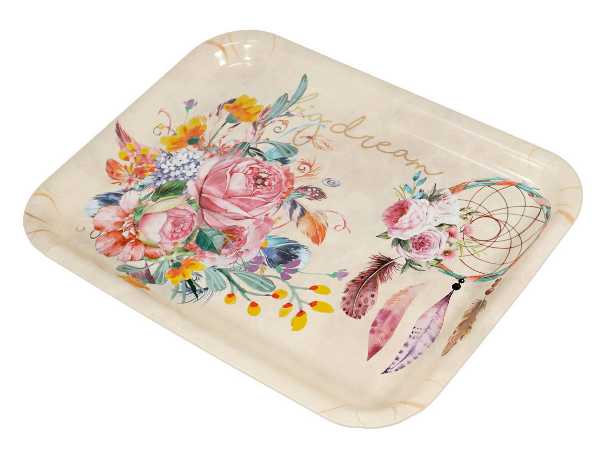 TABLETT Traumfänger, rechteckige Melamin Serviertablett 31x23 cm - Beige, Kunststoff (23/2/31cm) - Lashuma