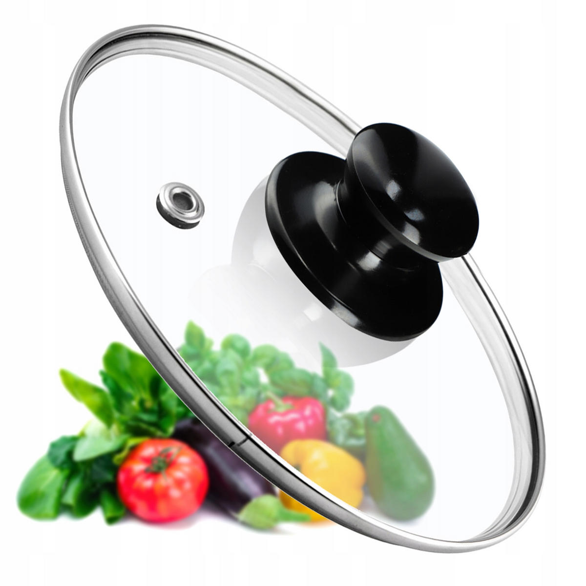 DECKEL mit schwarzem Griff, 14 cm, 1 Stück - Transparent, Glas/Kunststoff (14cm) - KADAX