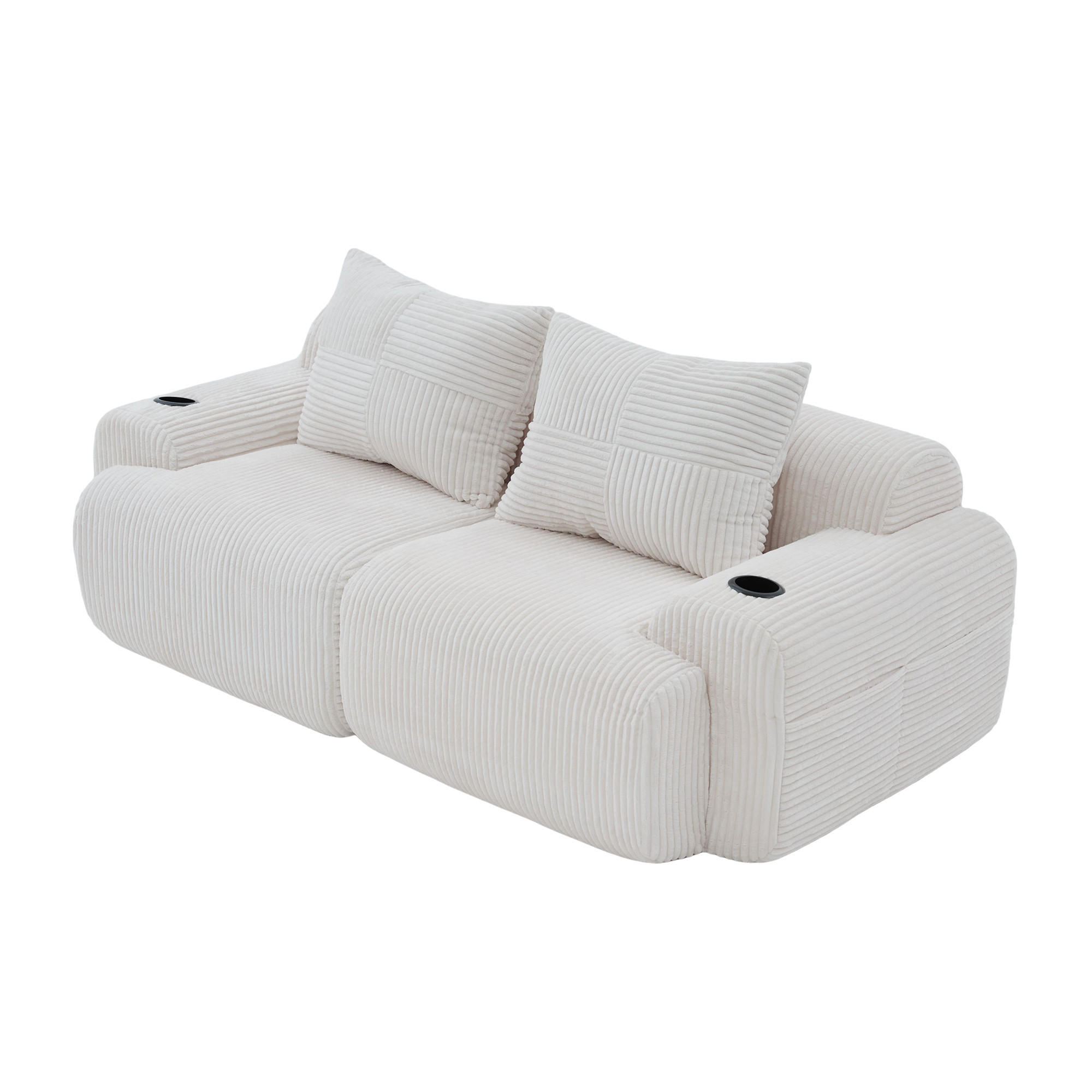 2-SITZER Sofa Cord mit Getränkehalter und Seitentasche 200/99/80 cm Beige - Beige, Textil (99/80/200cm) - Redom