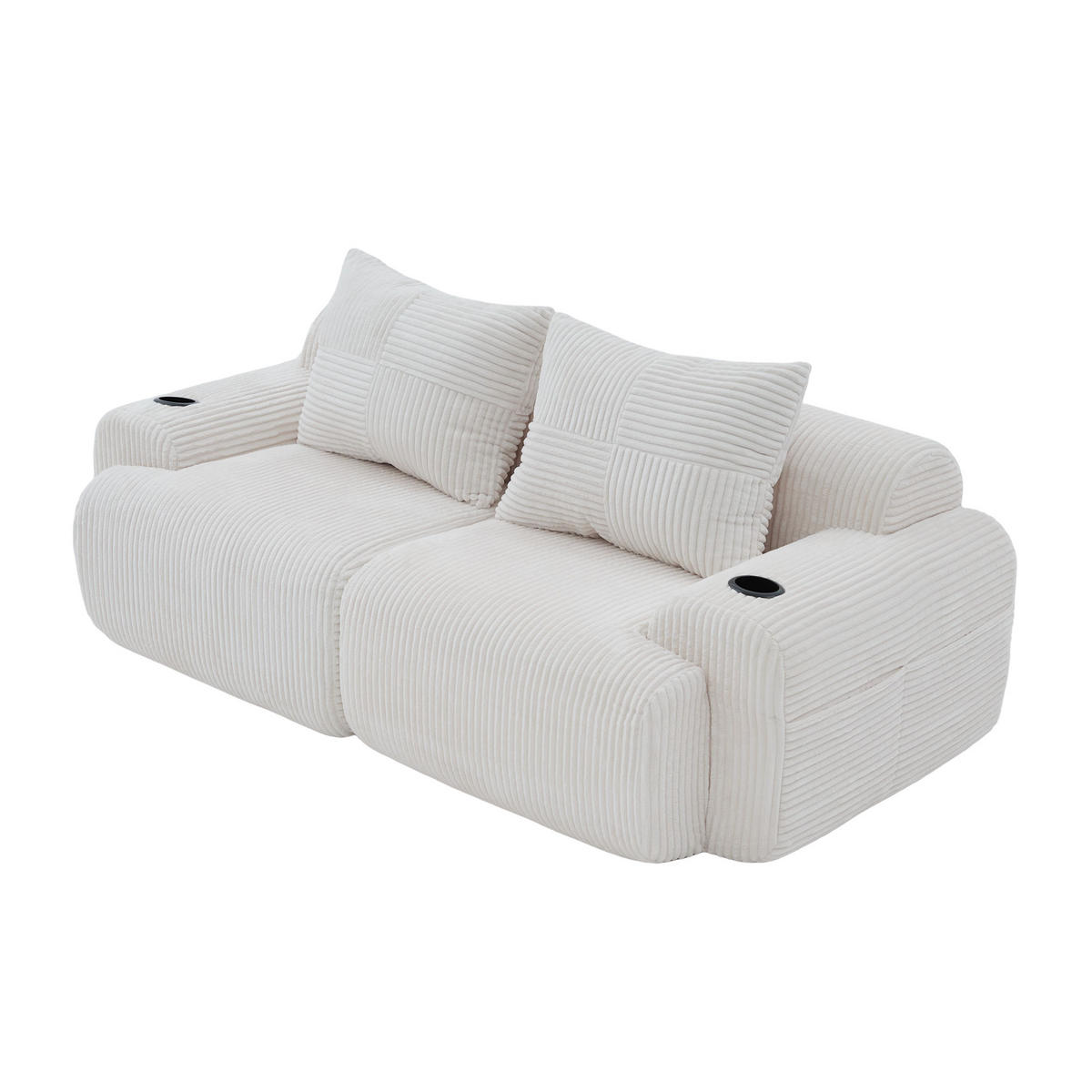 2-SITZER Sofa Cord mit Getränkehalter und Seitentasche 200/99/80 cm Beige - Beige, Textil (99/80/200cm) - Redom