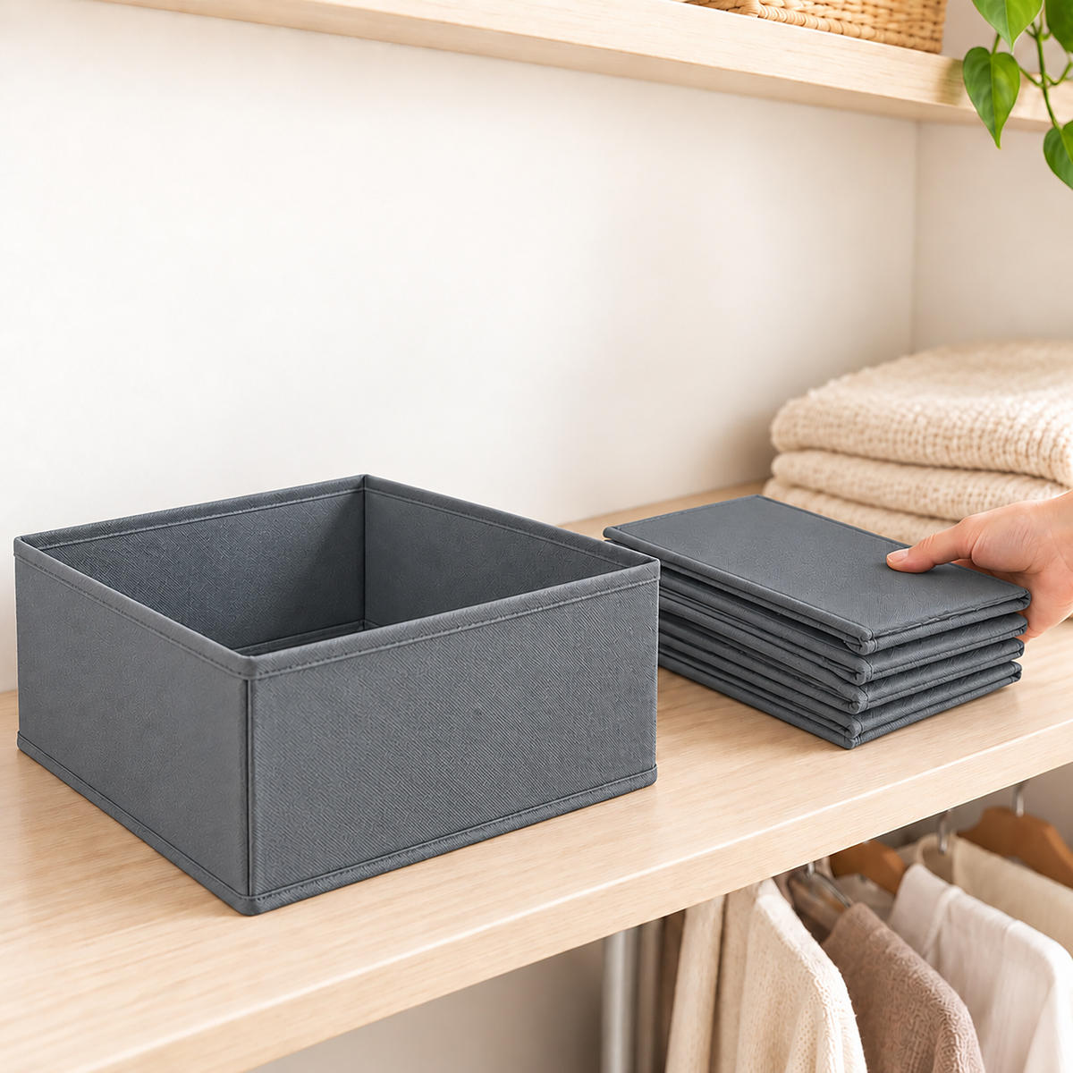 SCHUBLADENORGANIZER Grau 16er-Set Vliesstoff - Grau, Papier/Textil (28/12/28cm) - Relaxdays