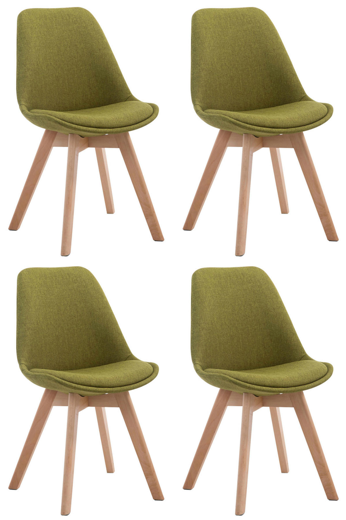 STUHL 4er Set Stoff grün - Eukalyptusholzfarben/Grün, Holz/Textil (48/84/55cm) - CLP