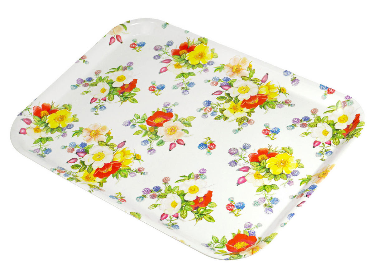 TABLETT Wildrosen, rechteckige Melamin Serviertablett 38x26 cm - Multicolor, Kunststoff (26/2/38cm) - Lashuma