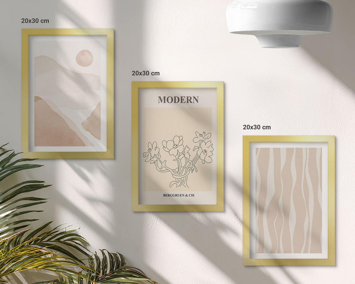 WANDBILDER 3er Set - 20x30 cm Goldrahmen - Abstrakte Formen und Farben - Goldfarben, Kunststoff (20/30cm) - ArtPrintCave