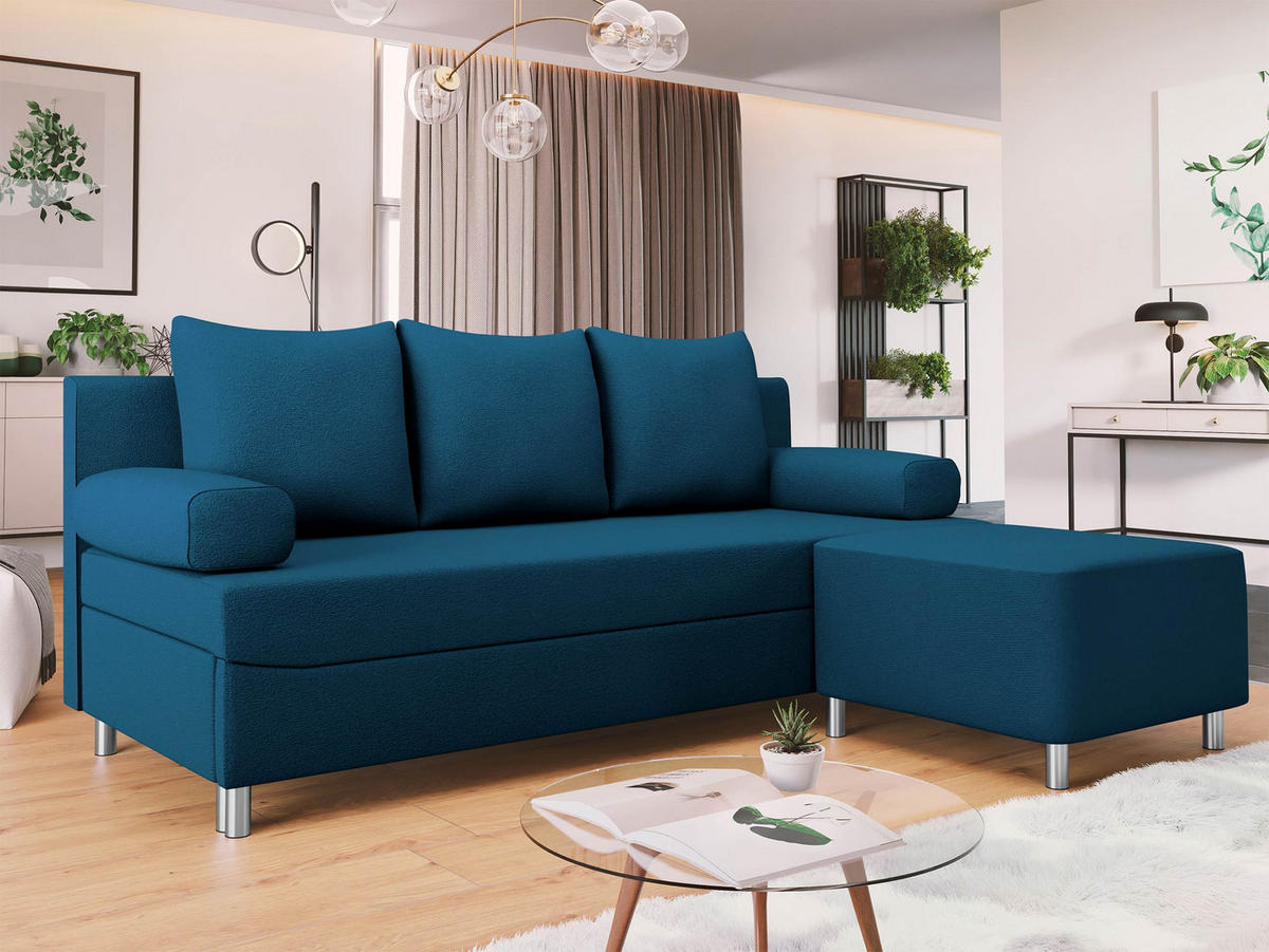 SCHLAFSOFA Dover mit Polsterhocker - Chromfarben/Blau, Holz/Kunststoff (192/80cm) - MIRJAN24