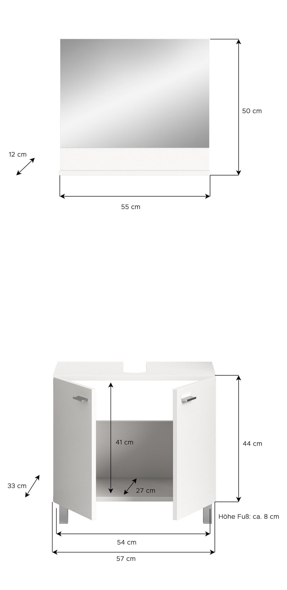 WASCHBECKENUNTERSCHRANK + Spiegel Logan 2 tlg. (B/H/T: ca. 57/186/33 cm) in Weiß/weiß - Weiß, Holzwerkstoff (57/186/33cm)