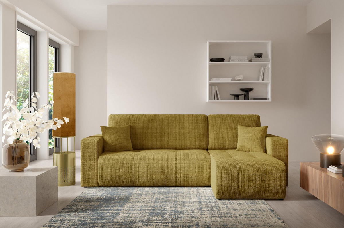 ECKSOFA mit Schlaffunktion Gelb - Gelb, Textil (244/145cm) - Furnisell