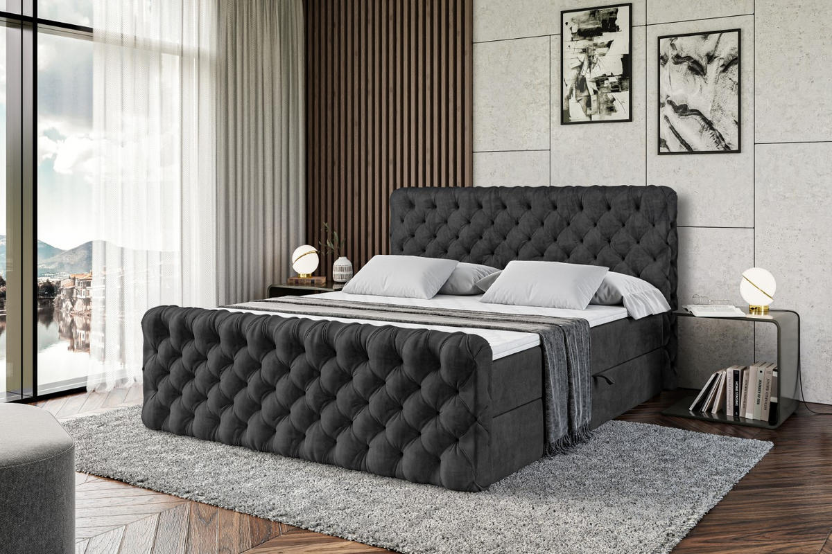 BOXBETT BOXI8-Z - 140x200 cm - H3 - Schwarz - Schwarz, Holzwerkstoff (140/200cm) - ALTDECOR