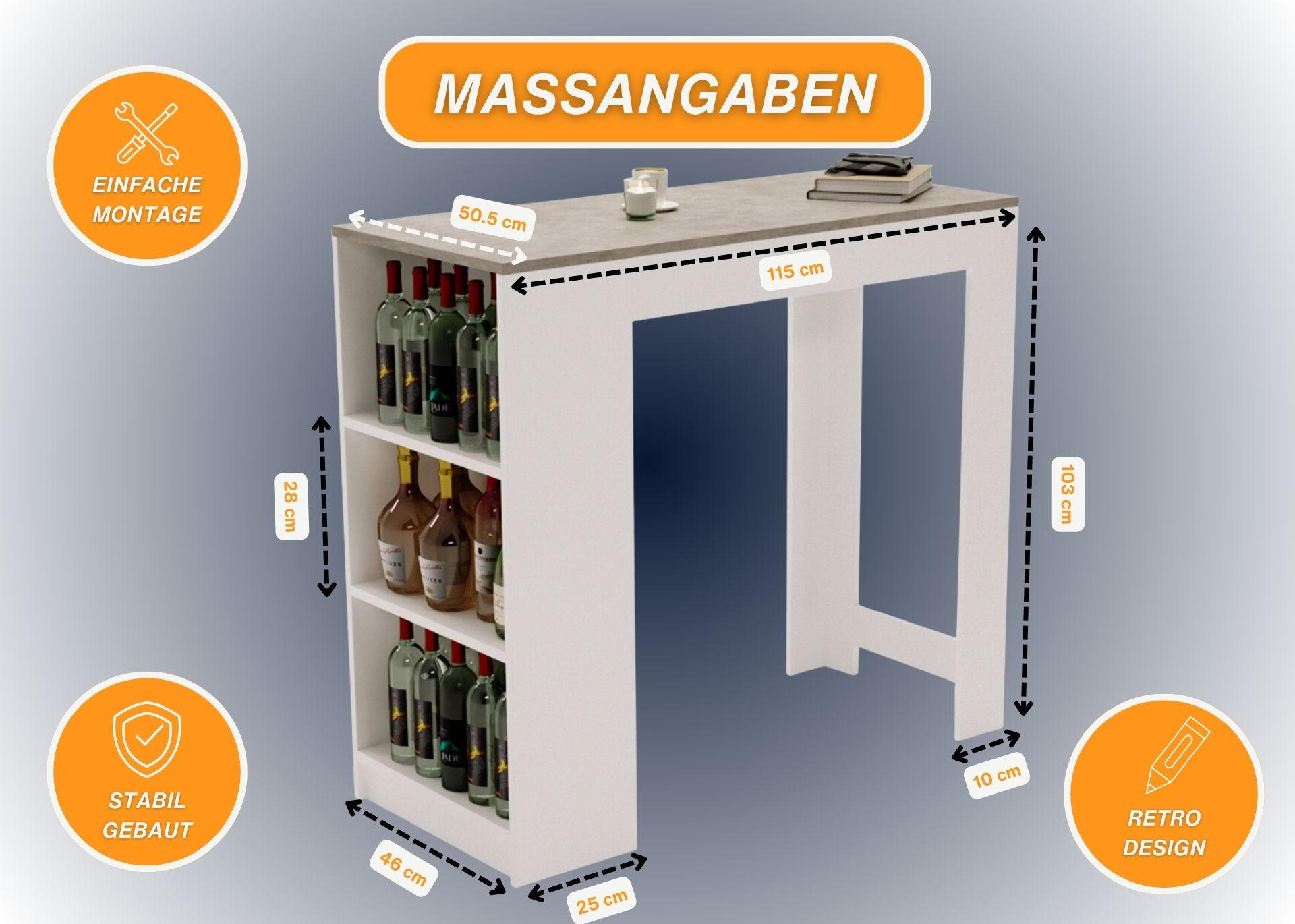 BARTISCH Grau 103/50.5/115cm - Weiß/Grau, Holzwerkstoff (115/103/50.5cm) - CraftPAK