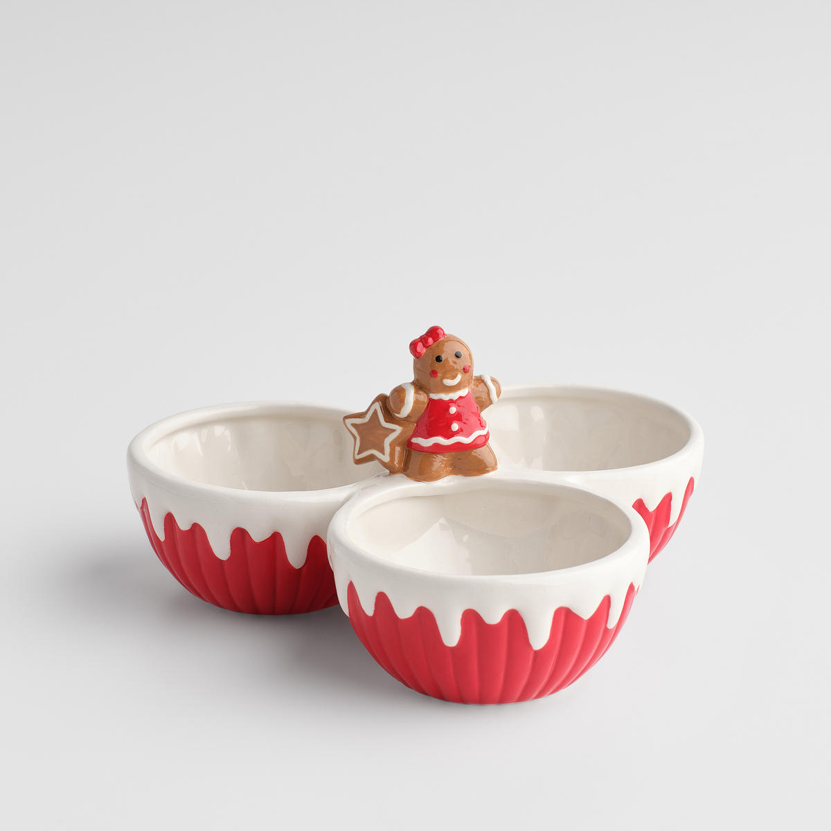 SERVIERTELLER Gingerbreadman triple, rot, 10.5 x 21.5 x 20 cm, Dekorative Weihnachtsdeko - Rot, Stein (21.5/10.5/20cm) - home&you