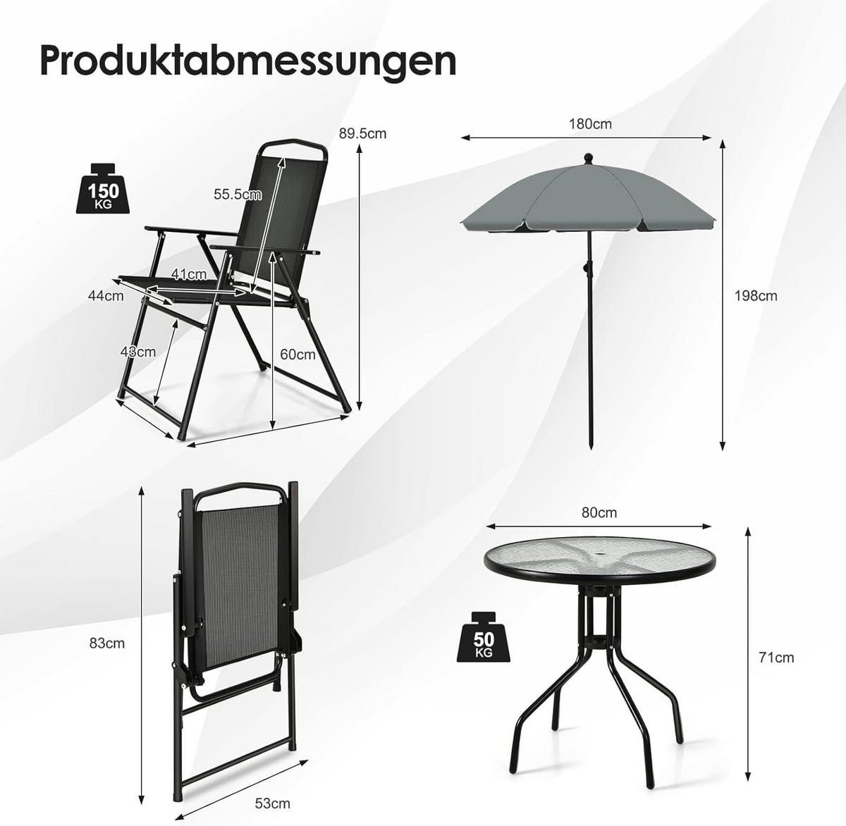 GARTENMÖBEL Set Schwarz(6-teilig) - Schwarz, Metall - COSTWAY