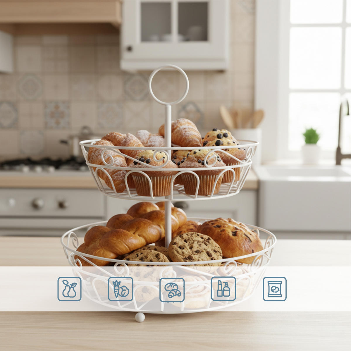 OBST-ETAGERE - Weiß, Metall (31/30cm) - Relaxdays