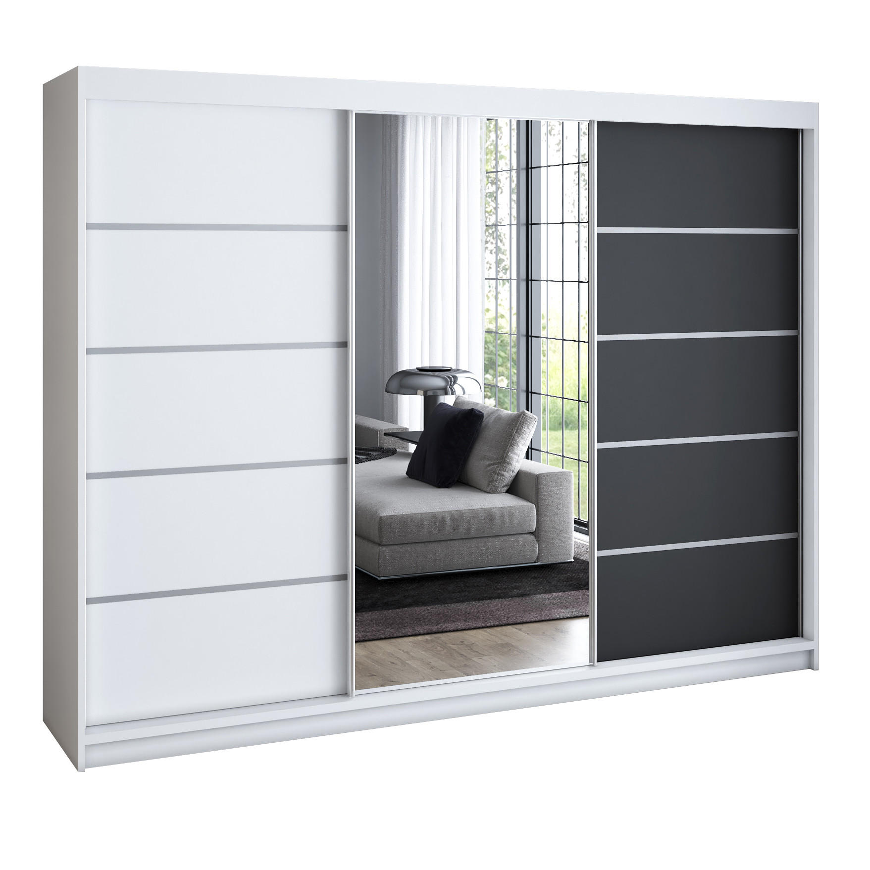SCHWEBETÜRENSCHRANK 200 cm VILANO 1 Farbe: Weiß, Schwarz - Klar/Schwarz, Holzwerkstoff (200/215/59.5cm) - A&J MöbelLand