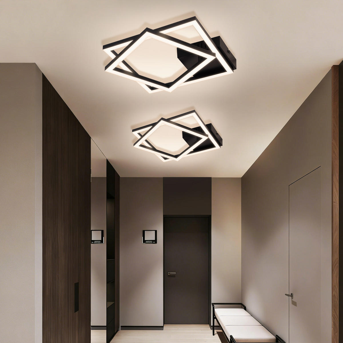 LED DECKENLEUCHTE Belwynne 34.5/34.5/6.7 cm - Schwarz, Kunststoff (34.5/34.5/6.7cm) - ZMH