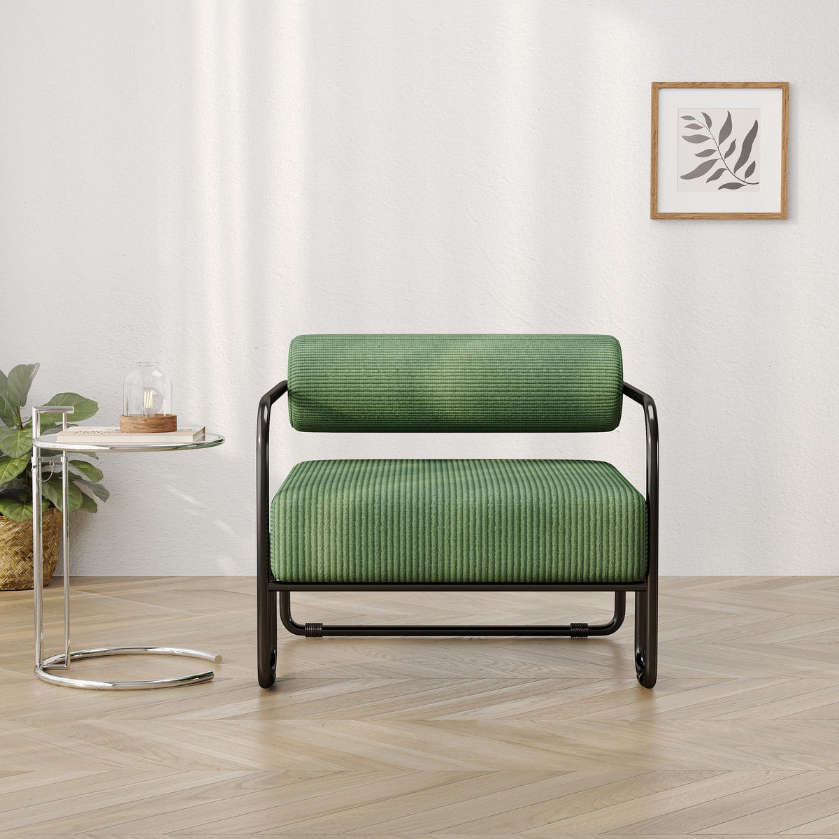 SESSEL Cord Grün mit Metallgestell - Grün, Textil/Metall (68.5/70.5/73cm) - WISHDOR