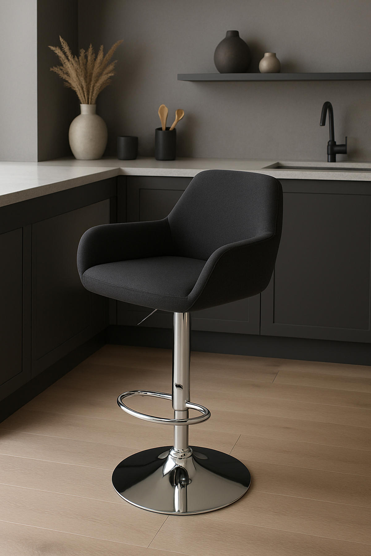 BARHOCKER 2er Set Prag Stoff chrom schwarz - Chromfarben/Schwarz, Textil/Metall (51/109/52cm) - TPFLiving