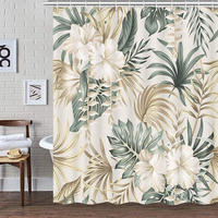 DUSCHVORHANG Vintage Blätter Palme Grün und Beige Polyester wasserdicht maschinenwaschbar mit Haken - Multicolor, Textil (150/180cm) - MCBOSON