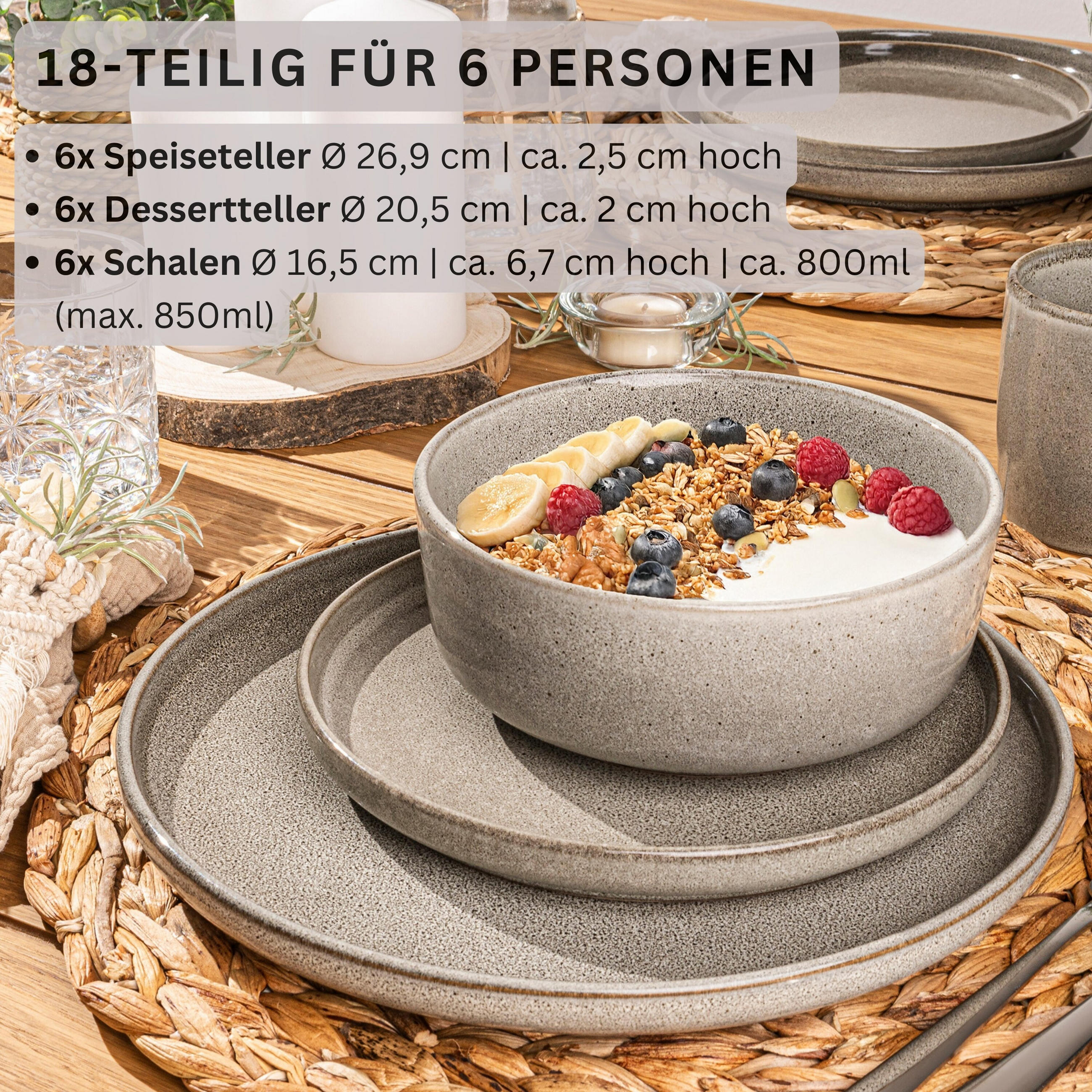 TAFELSERVICE KAIRO CLAY - 18 teilig aus Steingut - Grau, Keramik (40/50/40cm) - Sänger