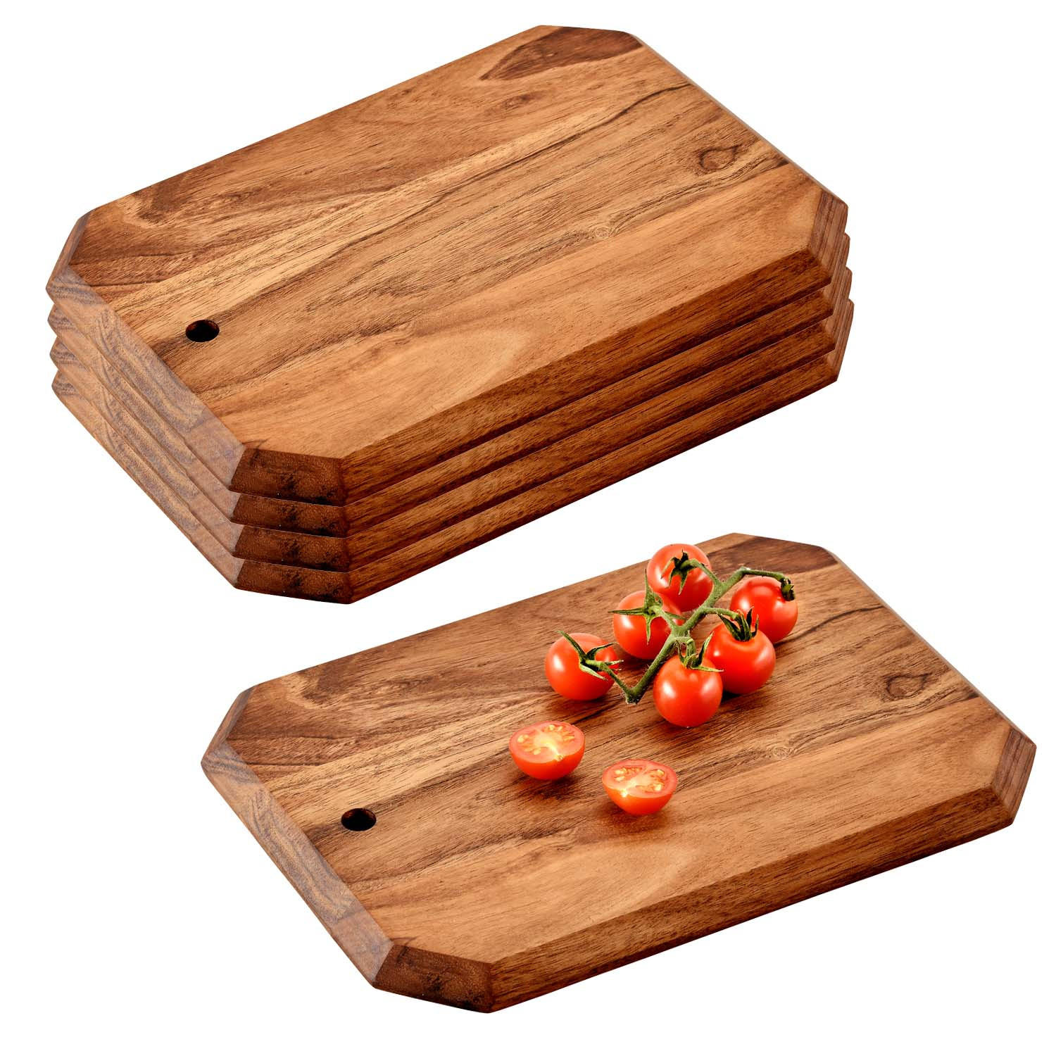 SCHNEIDEBRETT, 5 Stück, 8-eckig, Akazie - 28 x 20cm - Naturfarben, Holz (20/28cm) - Kesper