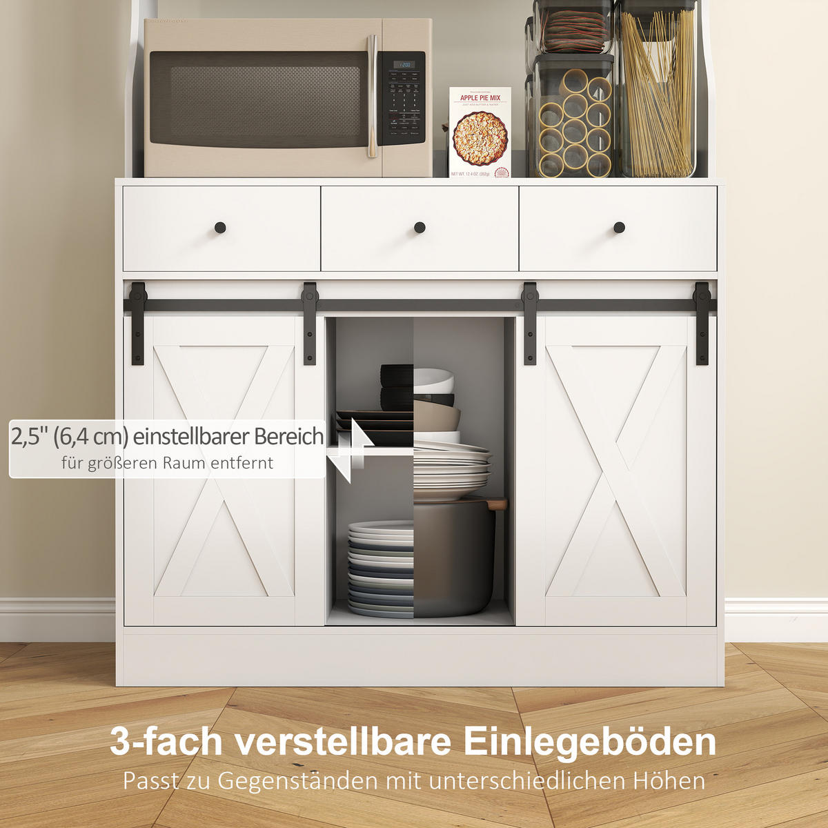 KÜCHENSCHRANK, Hochschrank mit Arbeitsplatte, Buffetschrank mit Schiebtüren - Weiß, Holzwerkstoff (40/180/93.5cm) - HOMCOM