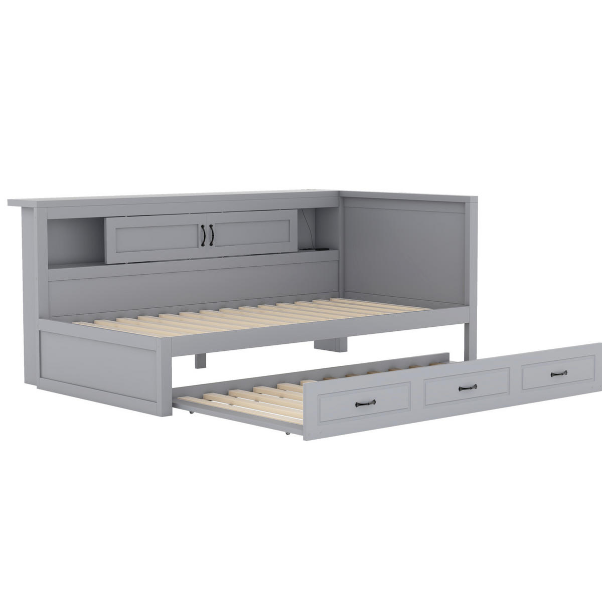 MULTIFUNKTIONSBETT 90/200 cm grau mit LED-Beleuchtung und ausziehbarem Bett - Grau, Holzwerkstoff (90/200cm) - OKWISH