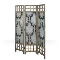 PARAVENT 3-tlg. 120/170 cm Braun Barock-Muster Stoff - Braun, Holz (120/170/2cm) - Homestyle4u