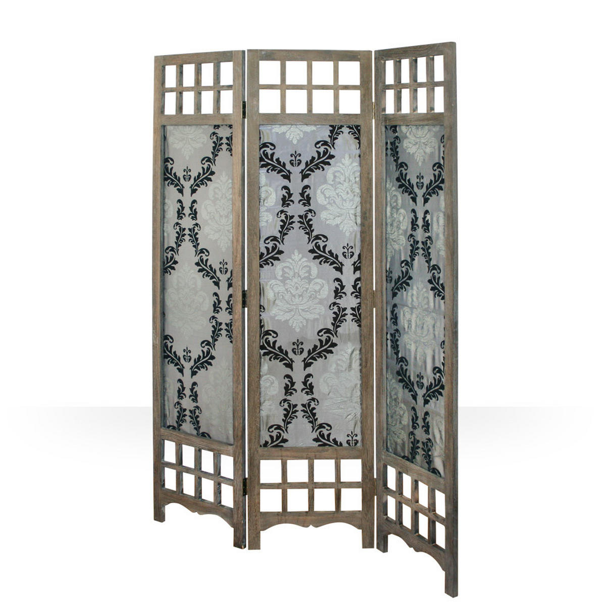 PARAVENT 3-tlg. 120/170 cm Braun Barock-Muster Stoff - Braun, Holz (120/170/2cm) - Homestyle4u