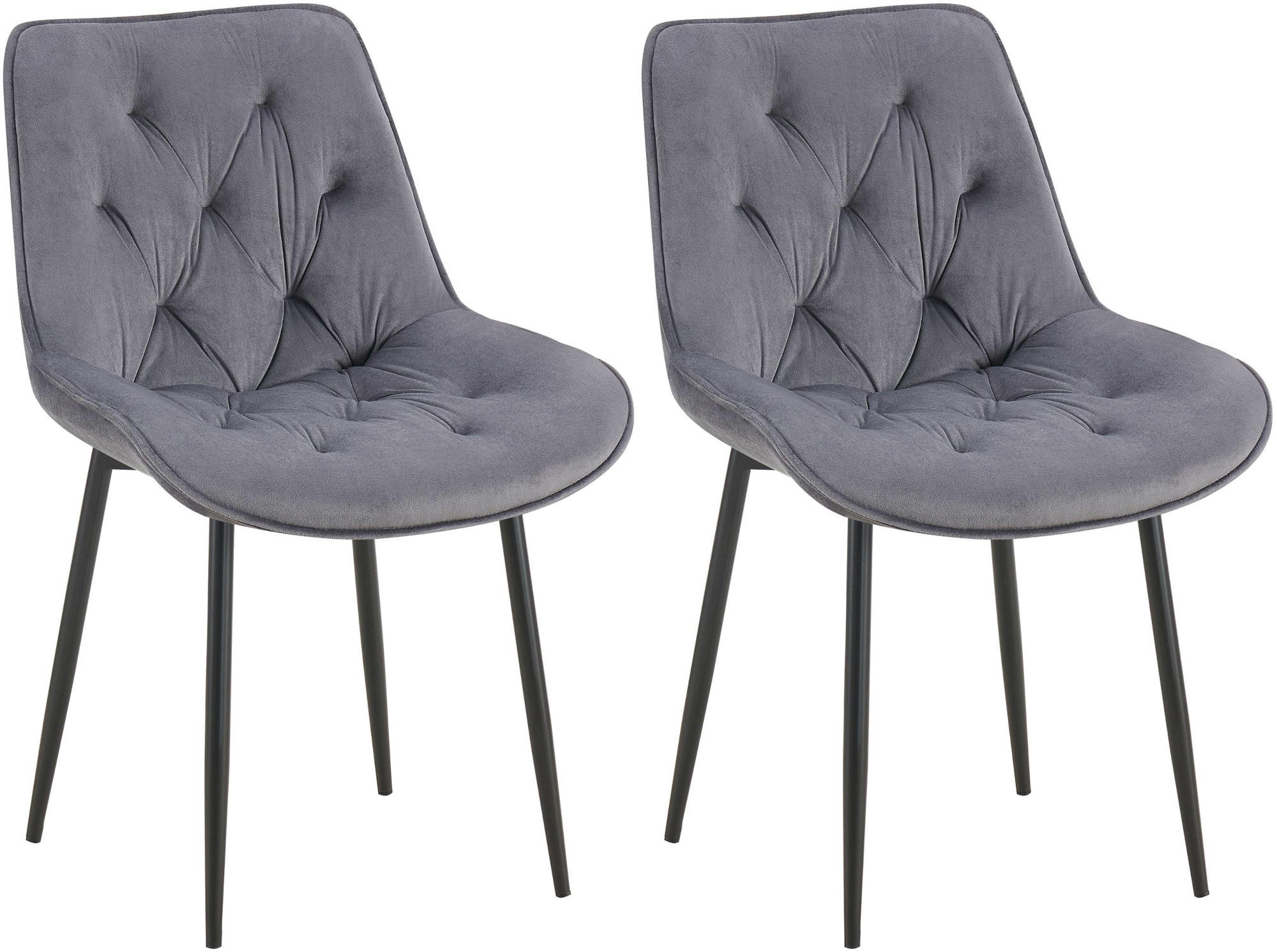 STUHL 2er Set Samt dunkelgrau - Dunkelgrau/Schwarz, Textil/Metall (52/84/59cm) - CLP