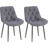STUHL 2er Set Samt dunkelgrau - Dunkelgrau/Schwarz, Textil/Metall (52/84/59cm) - CLP