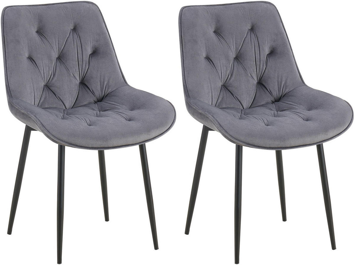 STUHL 2er Set Samt dunkelgrau - Dunkelgrau/Schwarz, Textil/Metall (52/84/59cm) - CLP