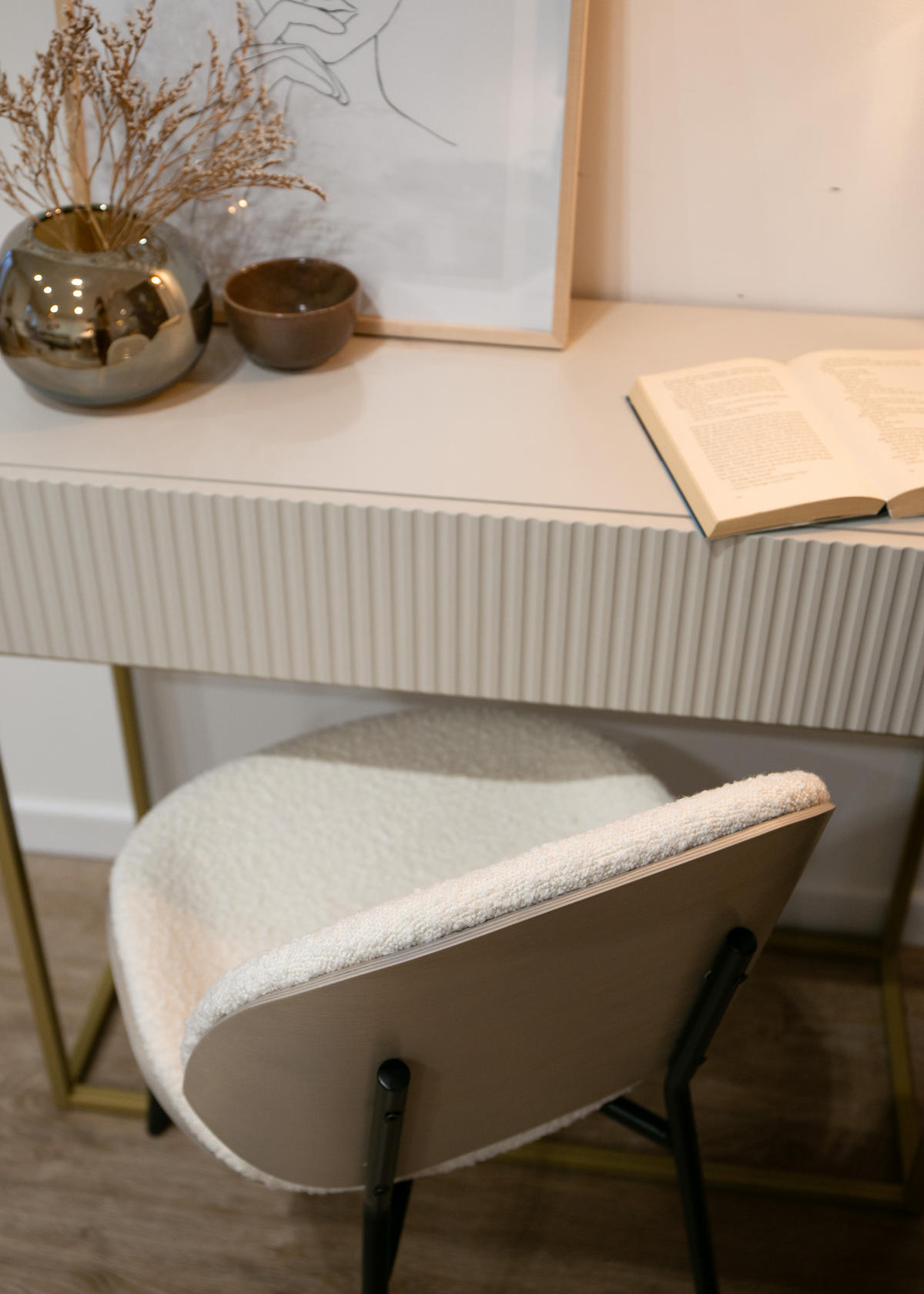 KONSOLENTISCH Veldio Graubeige mit goldenen Beinen 90 cm - Greige/Goldfarben, Holzwerkstoff/Metall (35.6/90/79cm) - Selsey