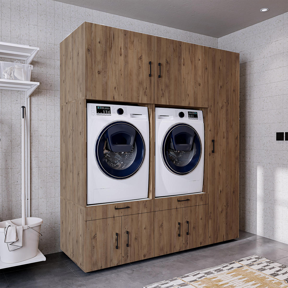 WASCHMASCHINENSCHRANK Serie 3 179cm Breit, 205cm Hoch - Eichefarben, Holzwerkstoff (179/205/67cm)