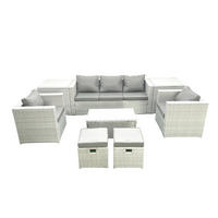 GARTENMÖBELSET mit 3-SITZER SOFA,COUCHTISCH Polyrattan Hellgrau-Mix 7-Sitzer - Hellgrau/Grau, Glas/Kunststoff - Fimous