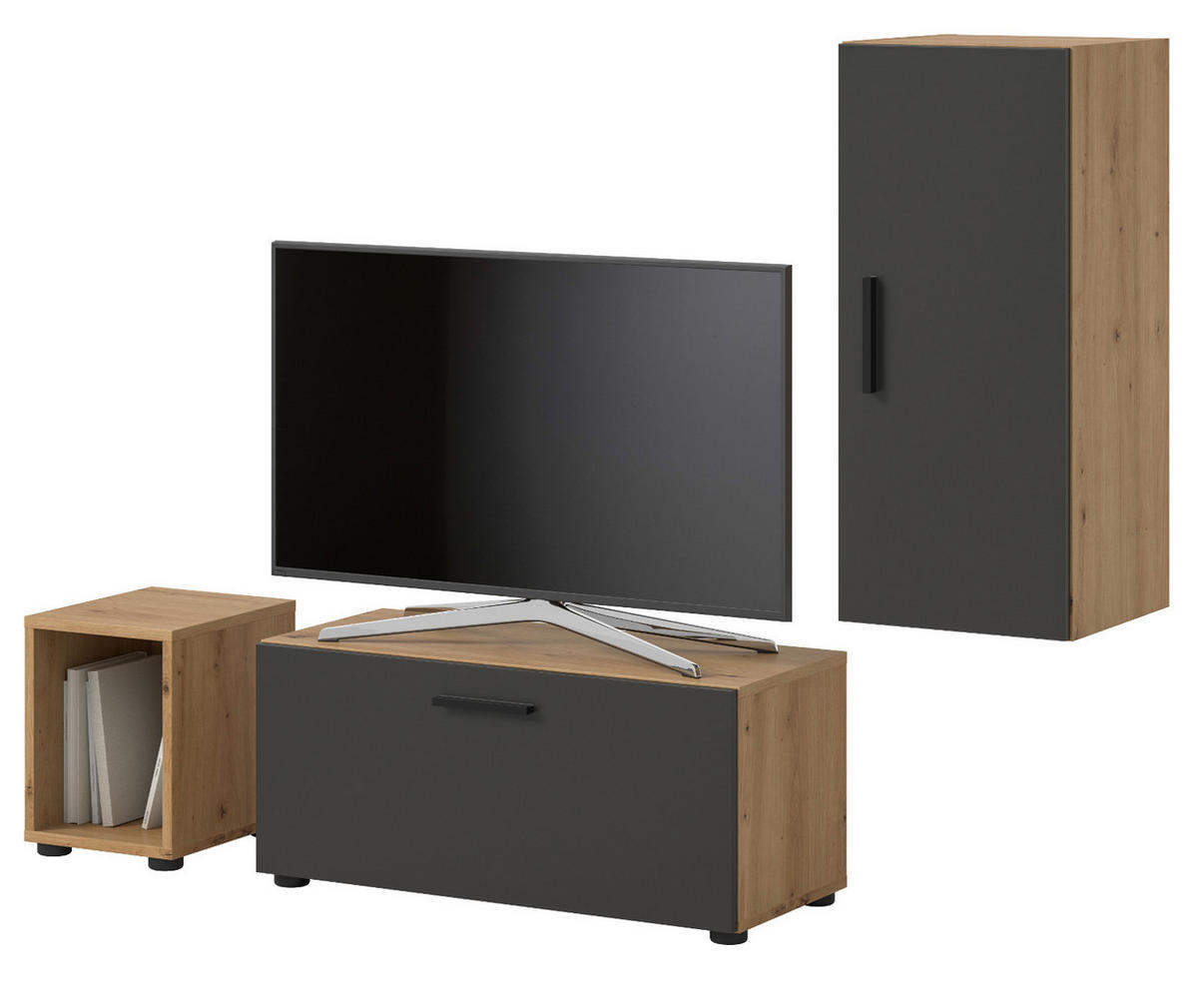 TV-LOWBOARD grau, Eiche Artisan 176 cm, TV Unterteil hängend / stehend - Schwarz/Eiche Artisan, Holzwerkstoff/Kunststoff (176/32/34cm) - Inn.Furn