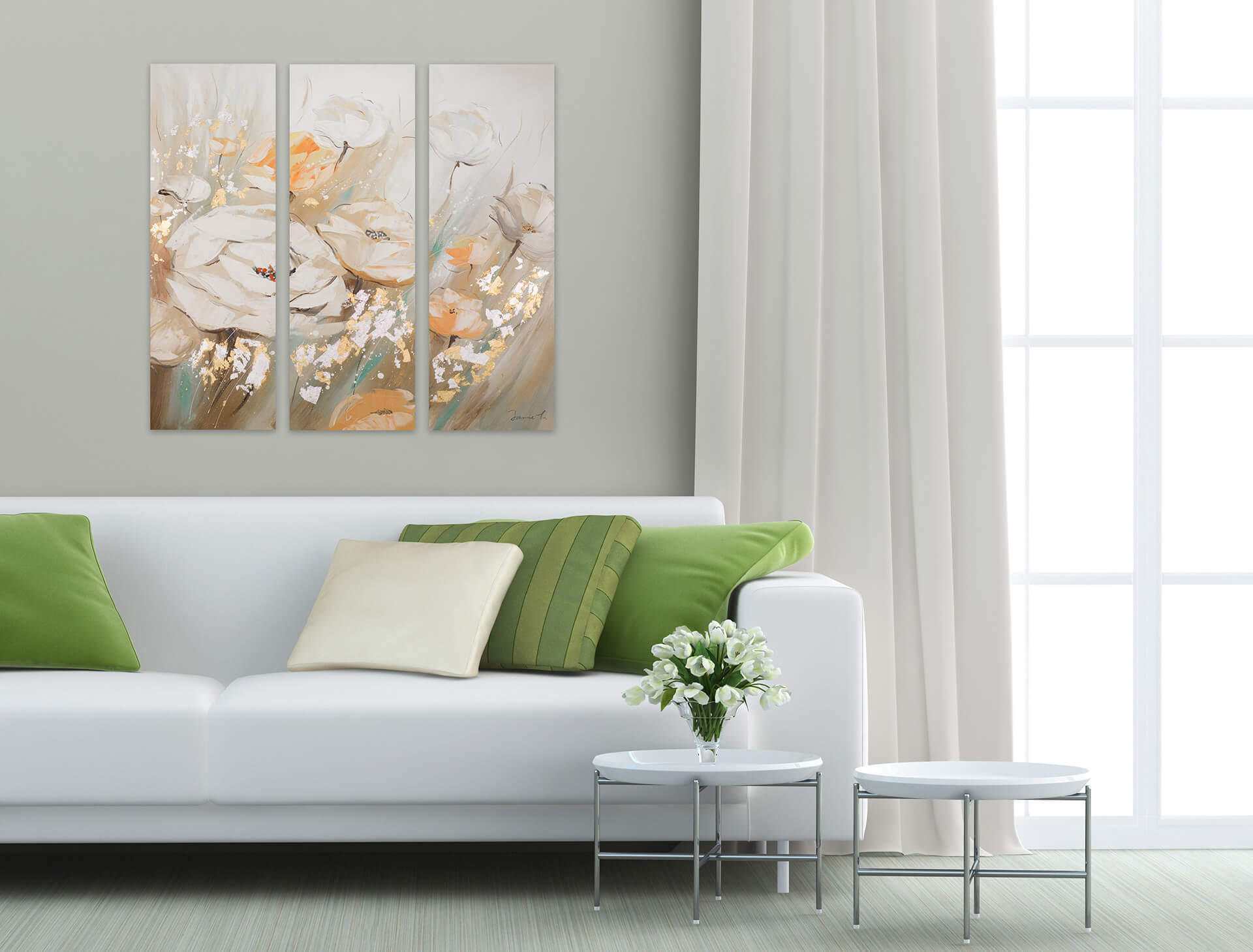 LEINWANDBILD 3-TEILIG Beige 90/90 cm - Beige, Textil (90/90cm)