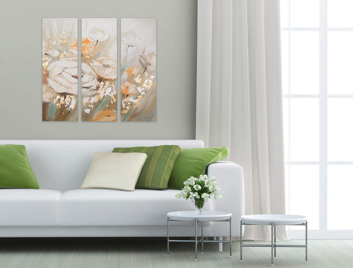 LEINWANDBILD 3-TEILIG Beige 90/90 cm - Beige, Textil (90/90cm)