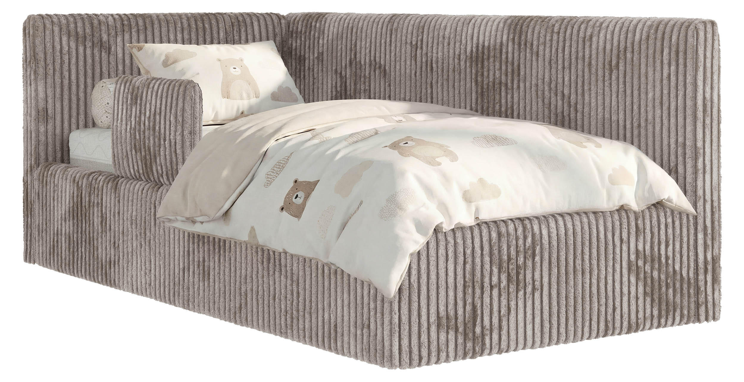 POLSTERBETT TILVO ALTA 90/200 - Hellbraun Cord - Multitaschenfederkernmatratze - Links - Hellbraun, Textil (90/200cm) - MKS