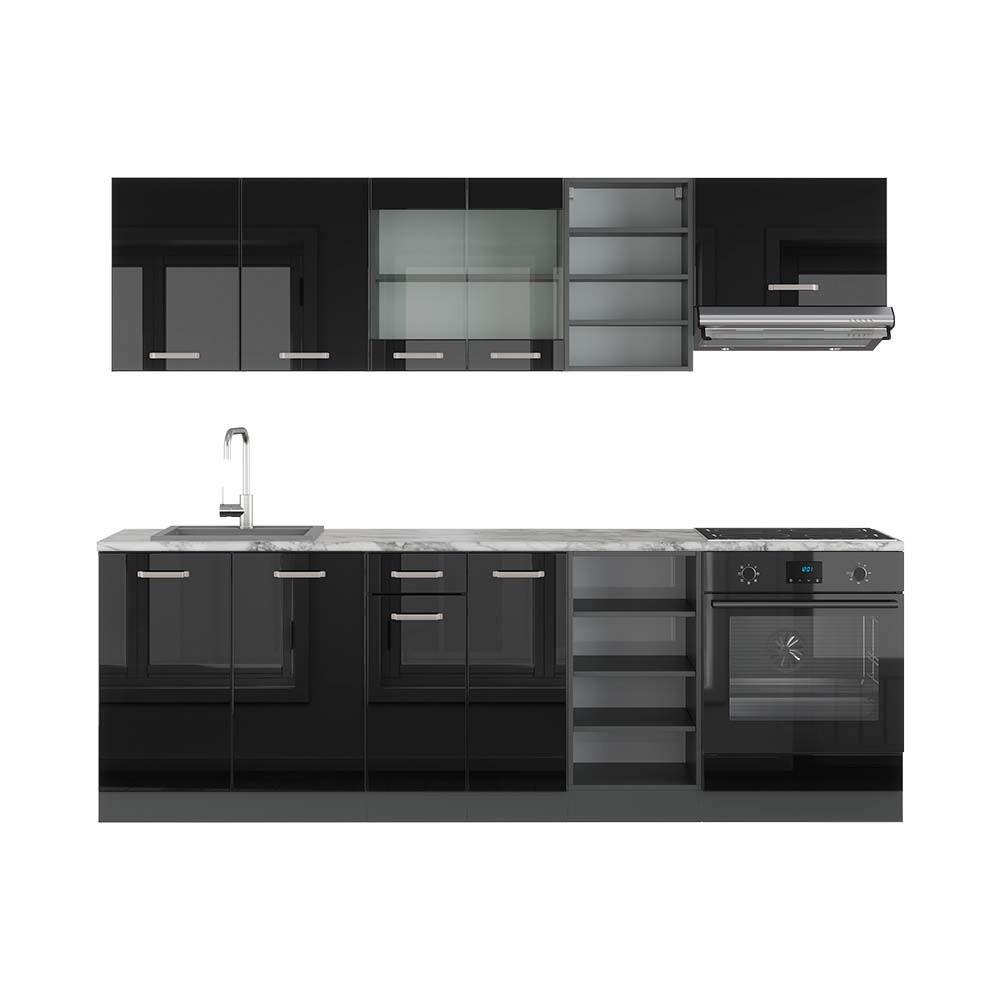 KUHINJSKI BLOK R-Line Črna/antracitna barva z visokim sijajem 240 cm , DP Marmor - črna/visok sijaj, leseni material (240/206.8/60cm) - Vicco