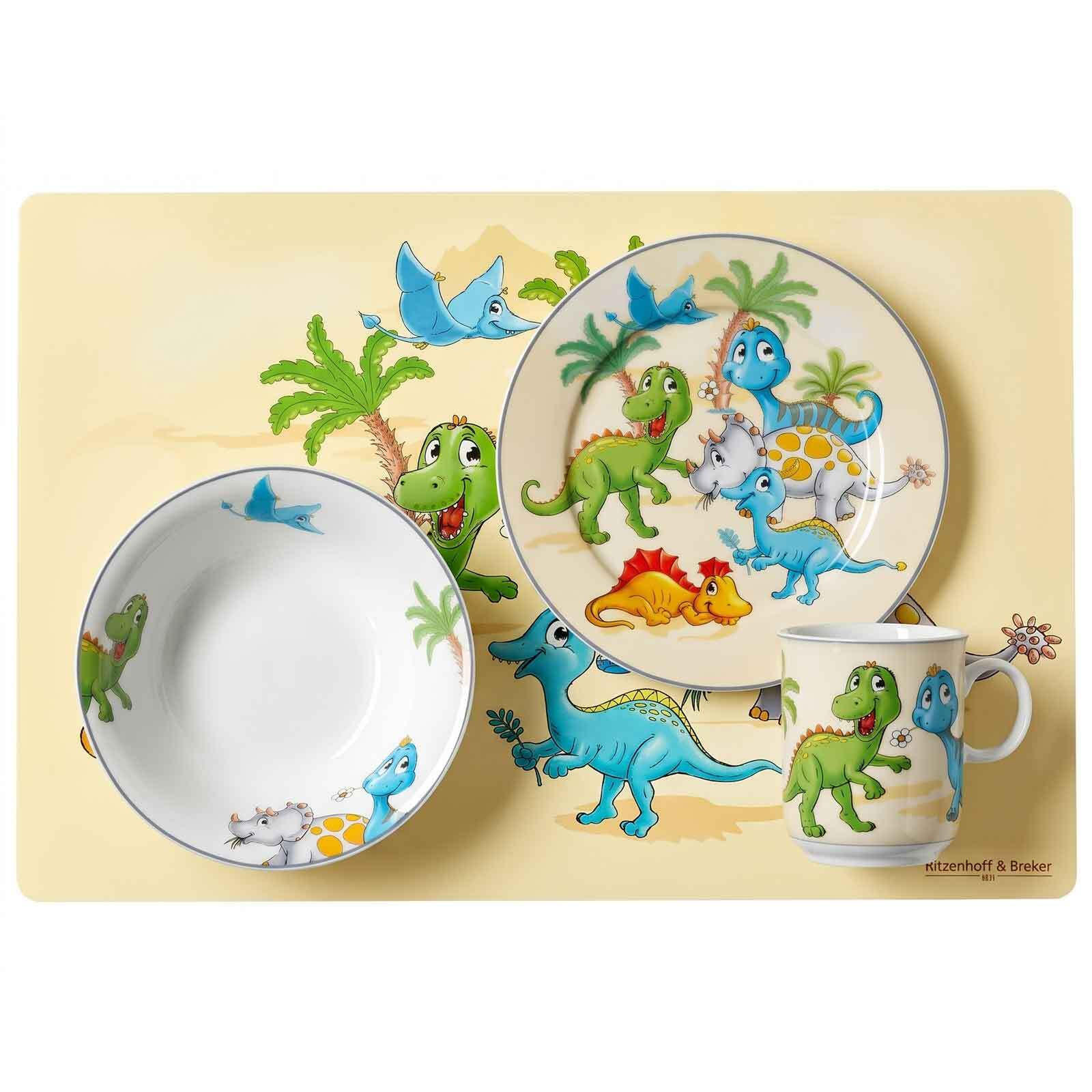 KINDERGESCHIRR MIT PLATZSET Dino bunt - Multicolor, Keramik (2/2/2cm) - Ritzenhoff Breker