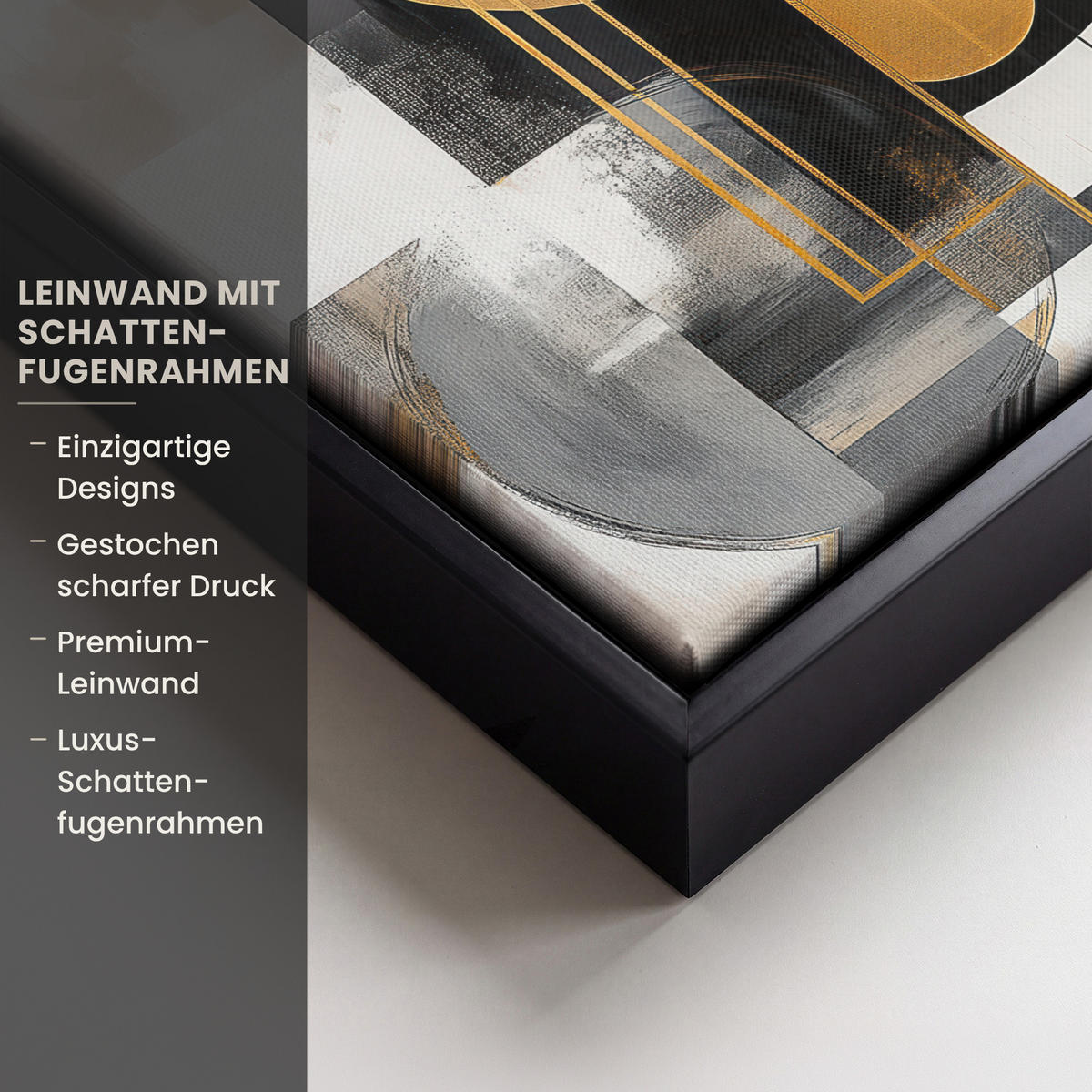 LEINWAND Bilder mit Rahmen - Abstrakt - Gold - Silber - Formen - Ästhetisch - Modern - 20x20 - Goldfarben, Textil (20/20cm) - MuchoWow