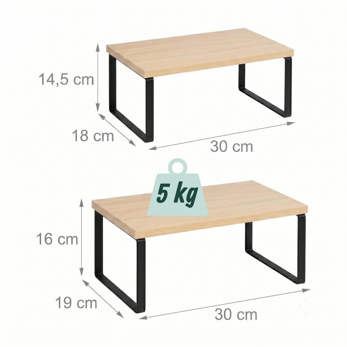 GEWÜRZREGAL Natur-Schwarz 2er-Set stapelbar - Hellbraun/Schwarz, Holz/Metall (29.5/15.5/30cm) - Relaxdays