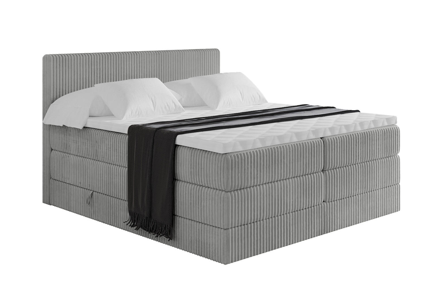 BOXSPRINGBETT mit Matratze H3|H4 und Lattenrost - TOLO KING 160x200 Cord - Hellgrau - Hellgrau, Holzwerkstoff (160/200cm) - ALTDECOR